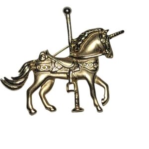 Carousel Unicorn Brooches Gold tone pin horse